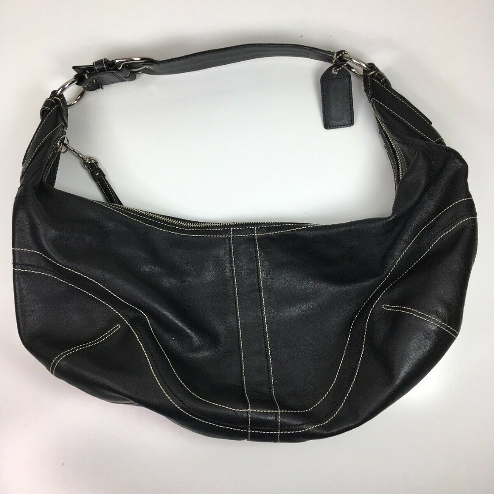 COACH Black Crossbody Leather Handbag Silver Clasp